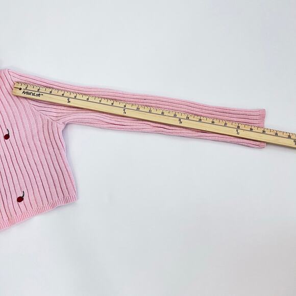 WITTY FOX LONG SLEEVE CROP COLLARED WOMENS GIRLS CARDIGAN SWEATER PINK CHERRIES - Picture 11 of 16